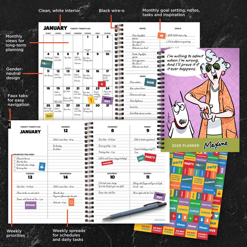 TF Publishing 2026 Maxine Medium Weekly Monthly Planner with 12-Month Calendar Grid, Goals and Task Trackers - Weekly Schedule Planner w/Priority List Section and Stickers - 6.5in x 8in - Image 5